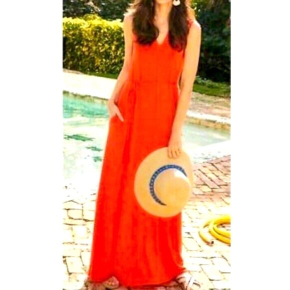 NWOT Matilda Jane Orange Sleeveless V Neck Maxi Dress Pockets Belt Flowy L - Picture 1 of 8